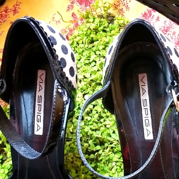VIA SPIGA Peep Open Toe RETRO Spots Minnie White Polkadots Dance Heels EUC 8.5 - Picture 6 of 15